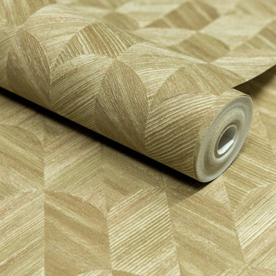 Grandeco Amber/Green Boutique Art Deco Geo Luxury Weight Embossed Wallpaper, B&Q