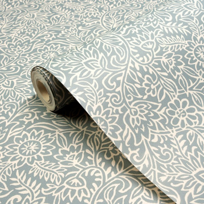 Grandeco Blue Ruskin Leaves Vintage Smooth Wallpaper Size 4
