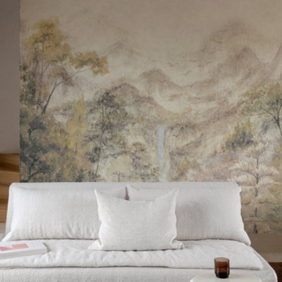 Grandeco Boutique Kampala Watercolour Trees 5 Lane Repeatable Mural 3.75 X 3MGreen from B&Q