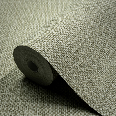B&Q -  Green Textured Fabric Effect Classic Embossed Wallpaper