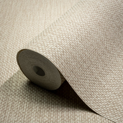 B&Q -  Taupe Textured Fabric Effect Classic Embossed Wallpaper