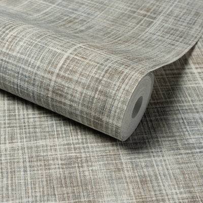 Grandeco Brushed Check Fabric Effect Textured WallpaperBlue from B&Q