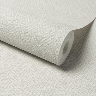 Grandeco Antiga Herringbone Chevron Weave Textured WallpaperGrey from B&Q