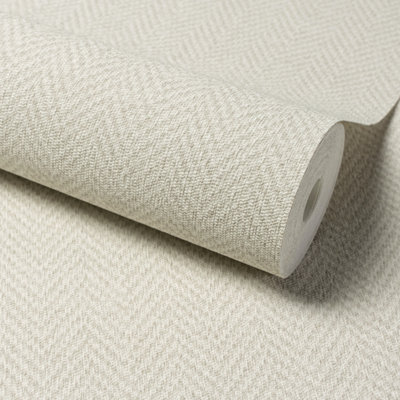 Grandeco Antiga Herringbone Chevron Weave Textured WallpaperNeutral from B&Q