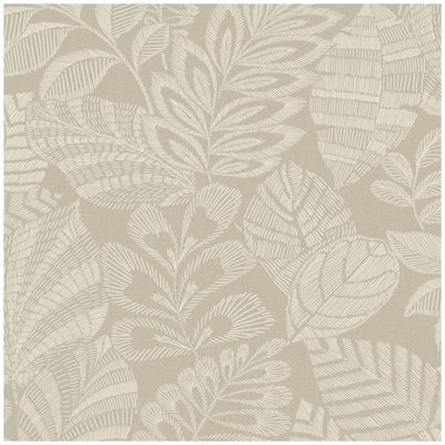 B&Q -  Madou Floral Wallpaper Neutral Beige Textured Botanical Paste The Wall Vinyl