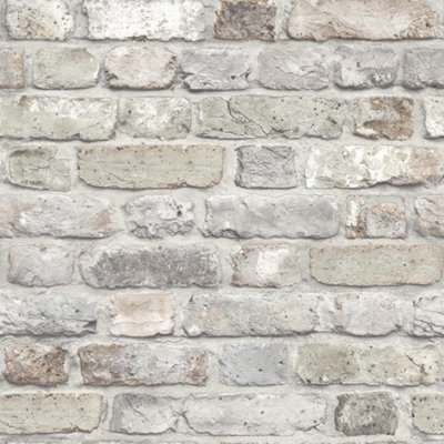 Grandeco Industrial Rustic Neutral Brick Textured Wallpaper from B&Q