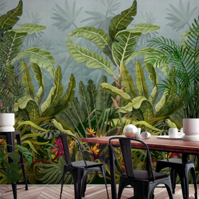 Grandeco Parrot Jungle Green Bold Leaf 3 Lane Repeatable Wallpaper Mural 1.59 X 2.8M from B&Q
