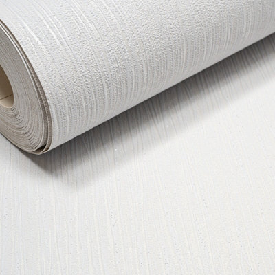 B&Q -  Plain Light Grey Crystal Metallic Silver Glitter Thick Textured Vinyl Wallpaper