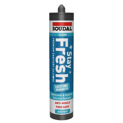 Soudal Clear Silicone-Based Bathroom & Kitchen Cartridge Sanitary Sealant290Ml from B&Q