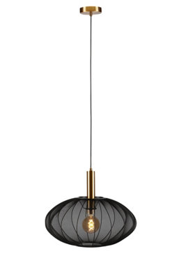 Lucide CORINA Pendant Light - 50 cm - Black Fabric - 1xE27 Bulb Holder - Image 6