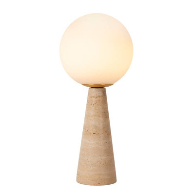 Lucide Evin Glass And Stone Travertine Table Lamp Natural from B&Q
