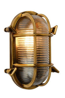 Lucide Dudley Retro Oval Bulkhead Wall Light Outdoor1Xe27Ip65Matt GoldBrass from B&Q