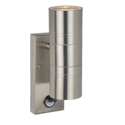 Lucide Arne Led Outdoor Up & Down Wall Light With Pir Sensor Satin Chrome from B&Q