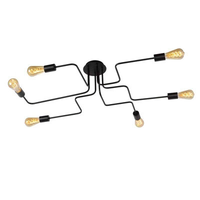 Lucide Lester 6 Arm Semi-Flush Ceiling Light Black from B&Q