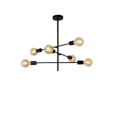 Lucide Lester 6 Arm Ceiling Pendant Light Black from B&Q