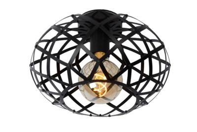 Lucide Light/Black Wolfram Modern Flush Ceiling - 1Xe27 30Cm