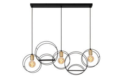 Lucide Circle Pendant Light - Black Metal - 3xE27 Sockets - Adjustable Height - Image 4