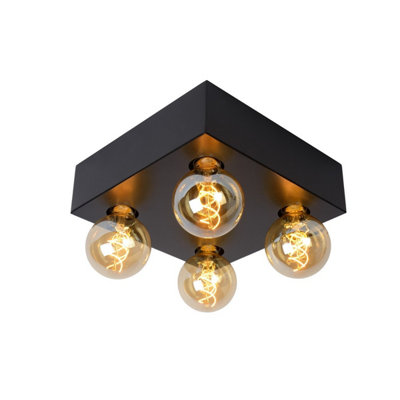 Lucide Surtus Industrial Flush Ceiling - 4Xe27 - Light/Black