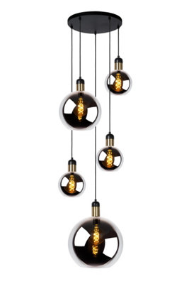 Lucide Julius 5xE27 Smoke Grey Vintage Cluster Pendant Light - Adjustable Height - Glass - Image 4