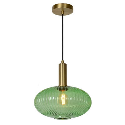 Lucide Maloto 30 Glass Ceiling Pendant Light Green from B&Q