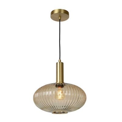 Lucide Maloto 30 Glass Ceiling Pendant Light Amber from B&Q