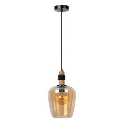 Lucide Ilona Medium Glass Ceiling Pendant Light Amber from B&Q