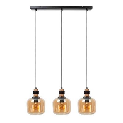 Lucide Ilona 3 Light Bar Glass Ceiling Pendant Light Amber from B&Q
