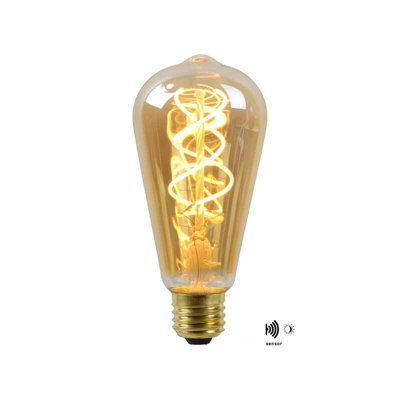 Lucide 4W Very Warm White Led Decorative Filament Squirrel Cage Bulb With Dusk To Dawn Sensor  2200K Candlelight from B&Q