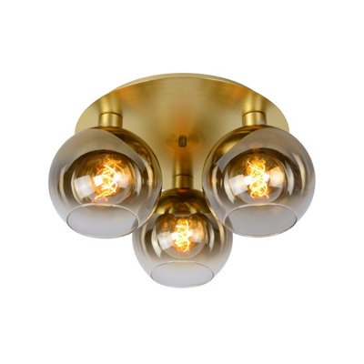 Lucide Marius Retro Flush Ceiling Light3Xe27Matt GoldBrass from B&Q