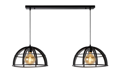 Lucide Dikra Modern Bar Pendant Light - 2xE27 - Black Metal - 110cm Width - Image 4