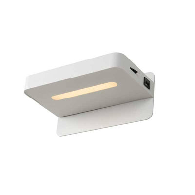 Lucide Atkin Led Wall Light With Shelf And Usb Charging Port White from B&Q