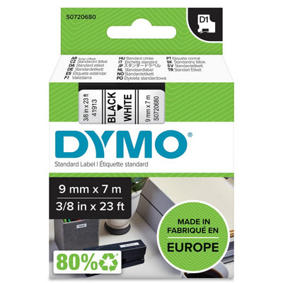 Dymo Authentic D1 Labels Black Print On White Tape 9 mm X 7 M Self-Adhesive Labels For Labelmanager Label Makers Made In Europe from B&Q