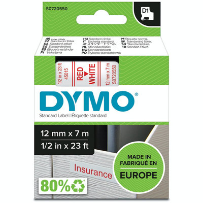 DYMO D1 Tape 12mm x 7m Red on White - Image 17