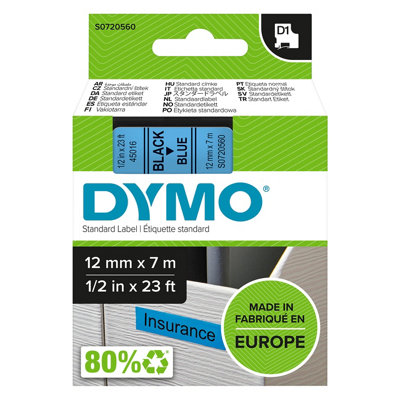 Dymo 45016 D1 LabelMaker Tape 12mm x 7m Black on Blue S0720560 ES45016 - Image 19
