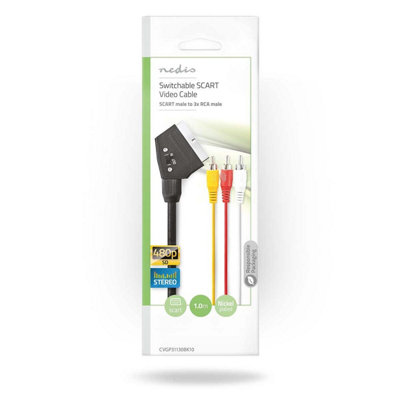 B&Q -  1M Switchable Scart Male Cable To 3X Rca Phono Male Composite 1M