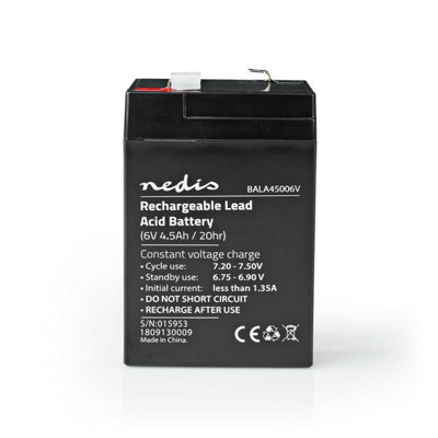 Nedis Rechargeable Lead-Acid Battery 6V 6 Volt 4.5Ah 4500Mah 70 X 47 X 101mm from B&Q