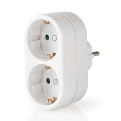 Skross Nedis Euro Plug Socket Schuko Cee 7/7 Power Mains Socket Splitter 2 Way Cee 7/7 White from B&Q