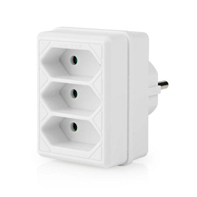 Nedis Euro Plug Socket Schuko Cee 7/17 Power Mains Socket Splitter 3Way Cee 7/16 White