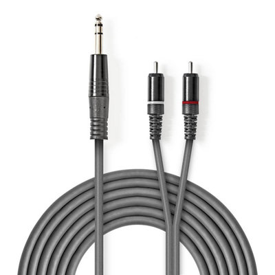 B&Q -  1.5M Die-Cast Stereo Audio Cable 6.35mm 1/4" Male Jack To 2X Rca MaleSuper FlexDark Grey