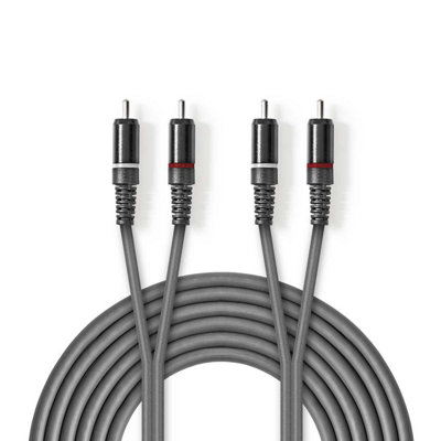 B&Q -  5M Die-Cast Stereo Audio Cable 2X Rca Male To 2X Rca MaleSuper FlexDark Grey