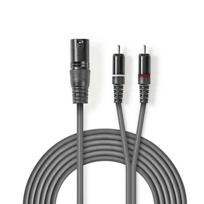 B&Q -  3M Balanced Felxible Audio Cable Xlr 3-Pin Male To 2X Rca MaleDark Grey