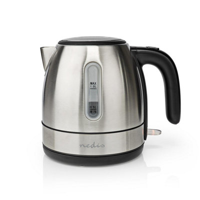 Nedis Compact Electric Kettle 1L With Quick Boil & Removable Filter Silver