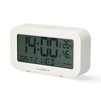 Nedis Digital Desk Bedroom Alarm ClockLcd BacklightDual AlarmSnoozeBattery OperatedTemperatureHumidityDateWhite from B&Q