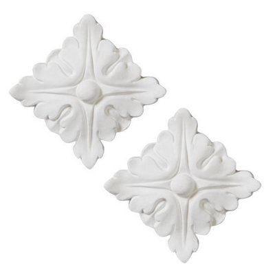 Yes-Online Pack Of 2 Decorative Square Ceiling Roses Classic Ornate Polyurethane 100mm