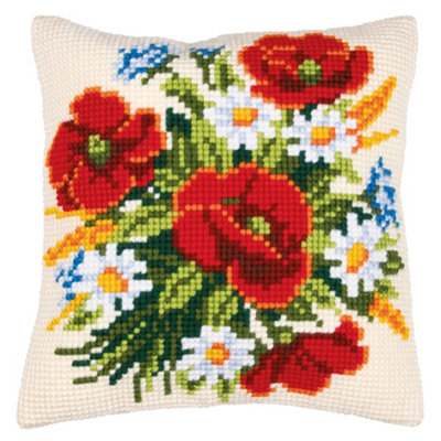 B&Q Cushion Flowers - Cross Stitch Kit: Cushion: Flowers - Vervaco
