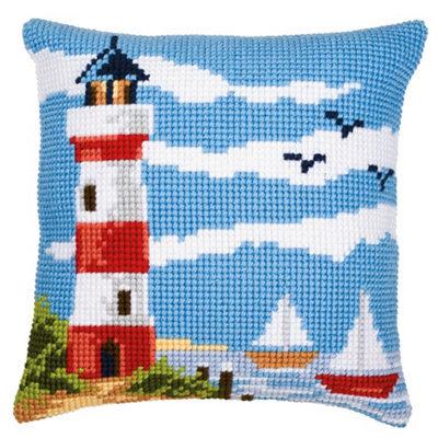 Groves Of Thames Cushion Lighthouse - Cross Stitch Kit: Cushion: Lighthouse Scene - Vervaco