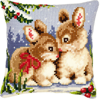 Vervaco Winter Scene Bunnies Cross Stitch Cushion, Multi-Colour - Image 4
