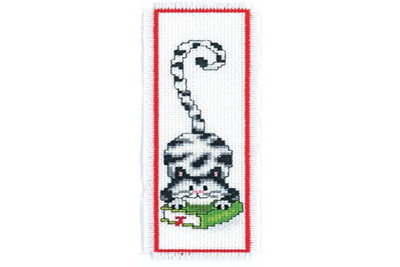 Groves Of Thames B/Mark Blk & Wht Cat - Counted Cross Stitch Kit: Bookmark: And Cat - Vervaco Black/White