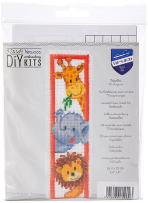 Groves Of Thames White B/Mark Zoo Animals - Counted Cross Stitch Kit: Bookmark: Zoo Animals - Vervaco Extra Large