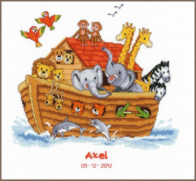 Groves Of Thames B/Rec Noahs Ark - Counted Cross Stitch Kit: Birth Record: Noah's Ark - Vervaco White